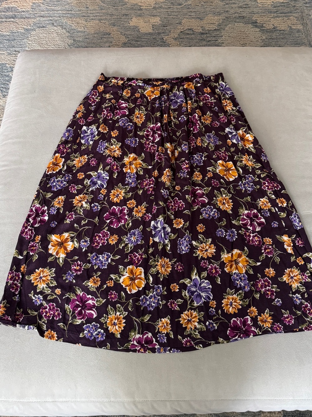 Vintage Floral A-Line Skirt in Deep Plum